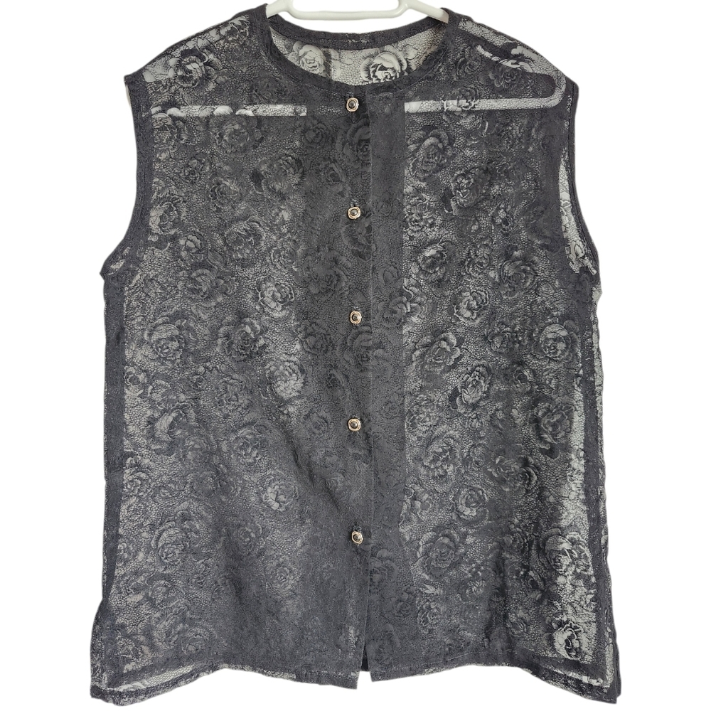 Vintage Black Floral Lace Button Up Vest